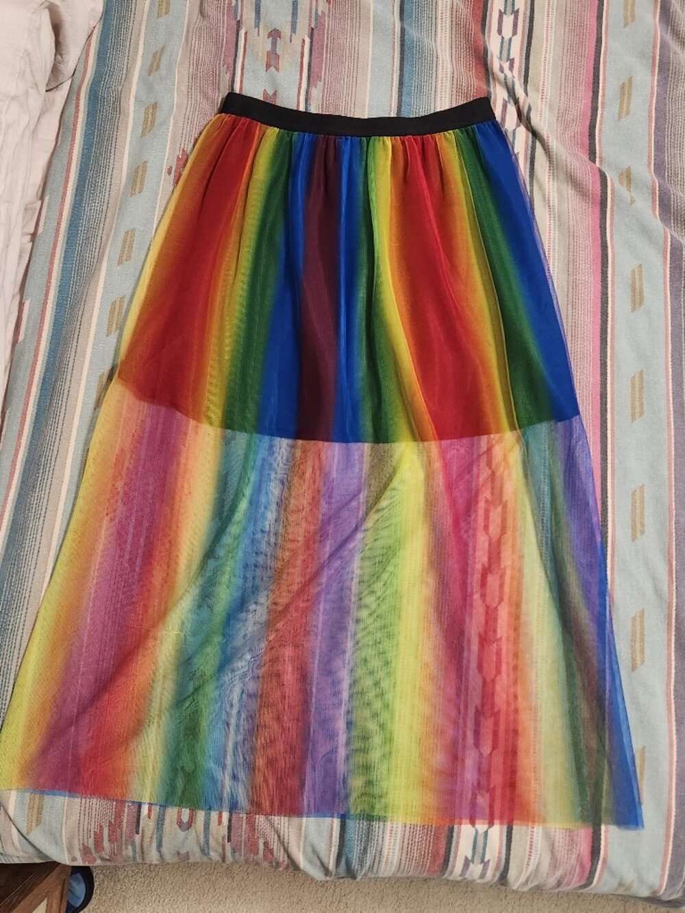 Black Mini Skirt with Rainbow Tulle Overlay- Size XL 14/16